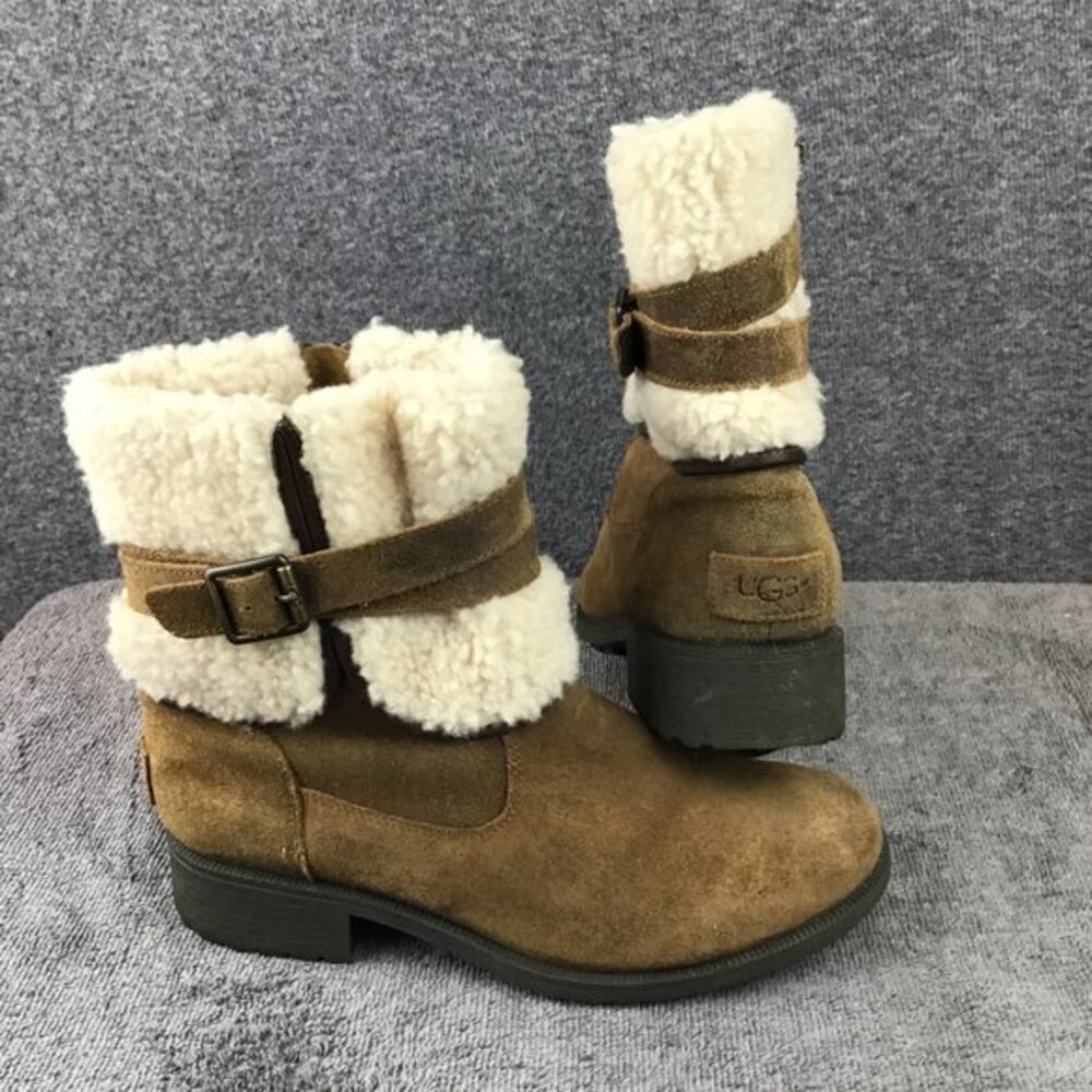 Rare UGG Suede Accent Buckle Zip Up Ankle Boots Sz 9‎ Brown